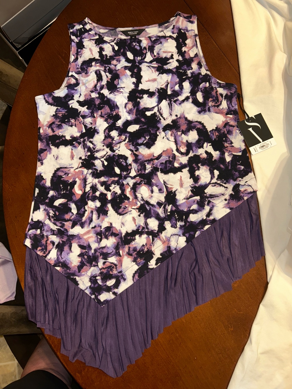 NWT Simply Vera Vera Wang Purple Abstract Asymmetrical Tank Top Medium